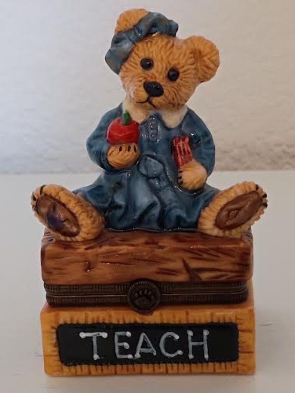 VINTAGE BOYD'S BEARWARE TEACHER BEAR TRINKET BOX WITH BABY STUDENT BEAR 1E/1026